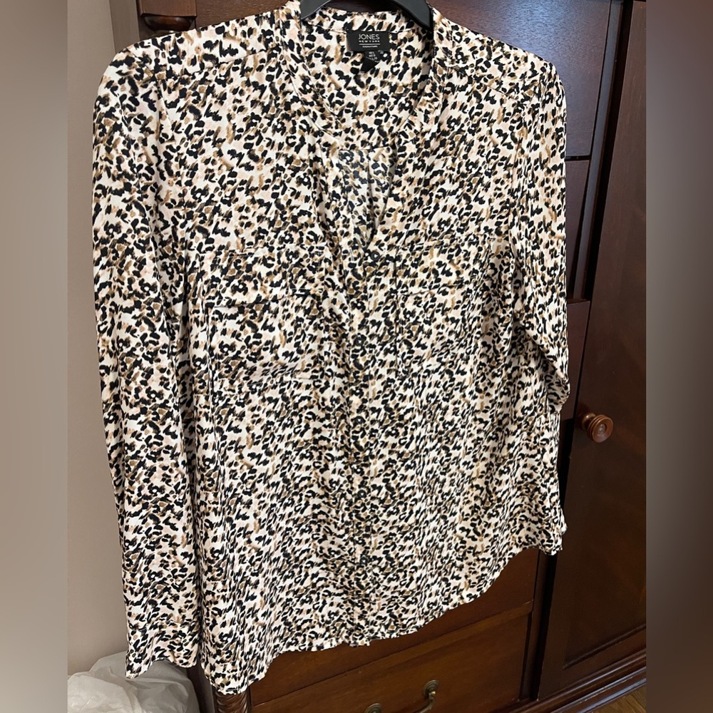 Animal print blouse Large.  Button up.  Long sleeve